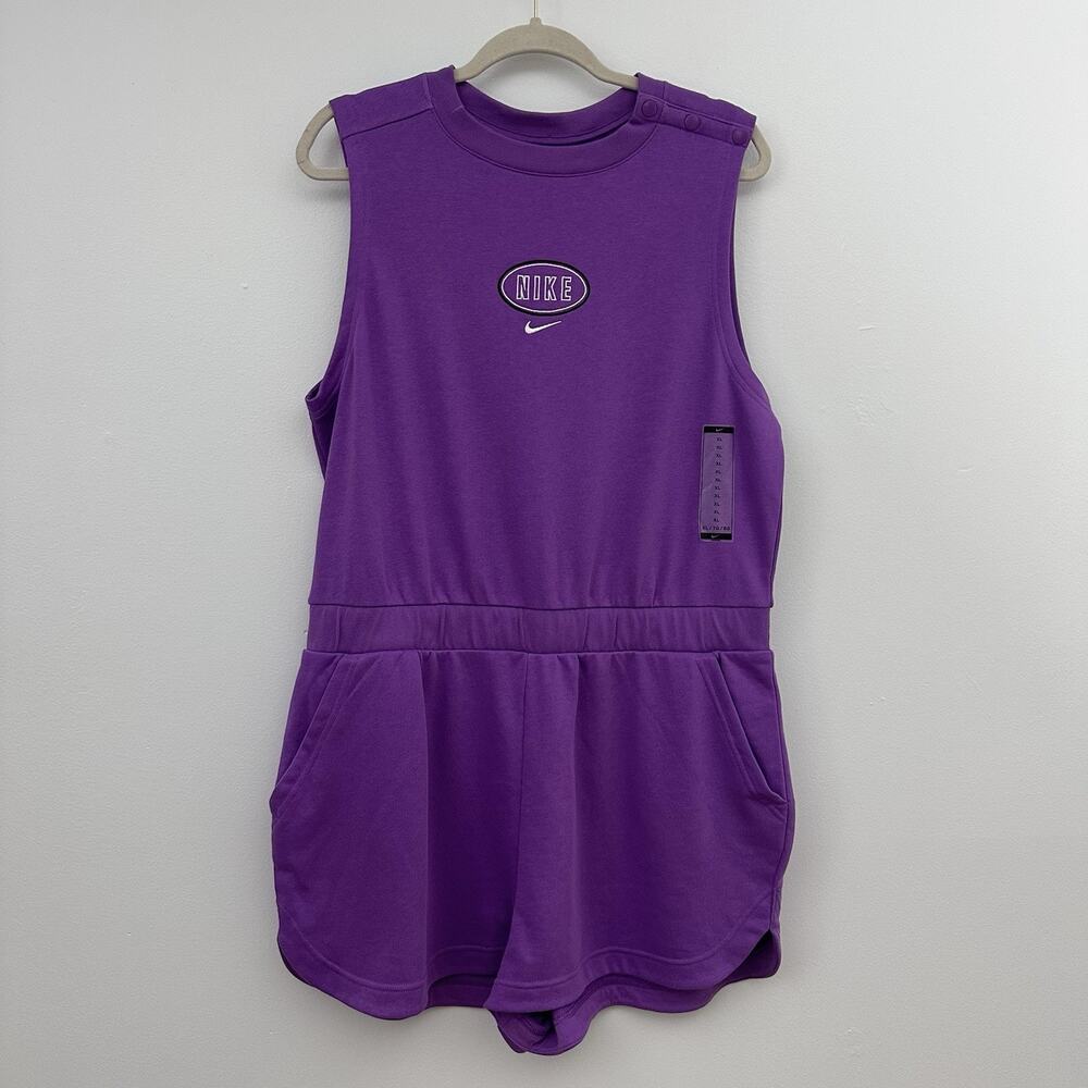 NEW Nike Womens XL Athleisure Vintage Sportswear Varsity Romper Purple Pockets